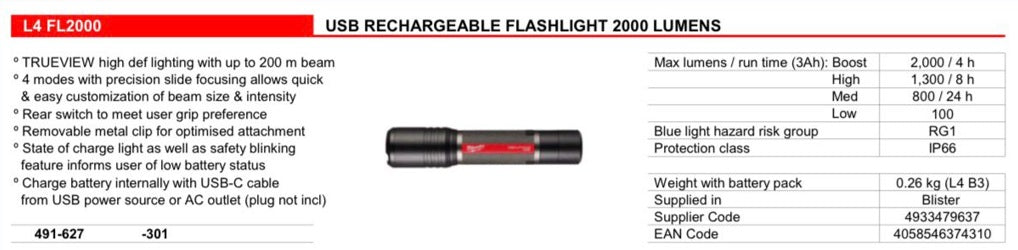 Milwaukee REDLITHIUM USB Rechargeable Slide Focus Flashlight - Forge and Bearing
