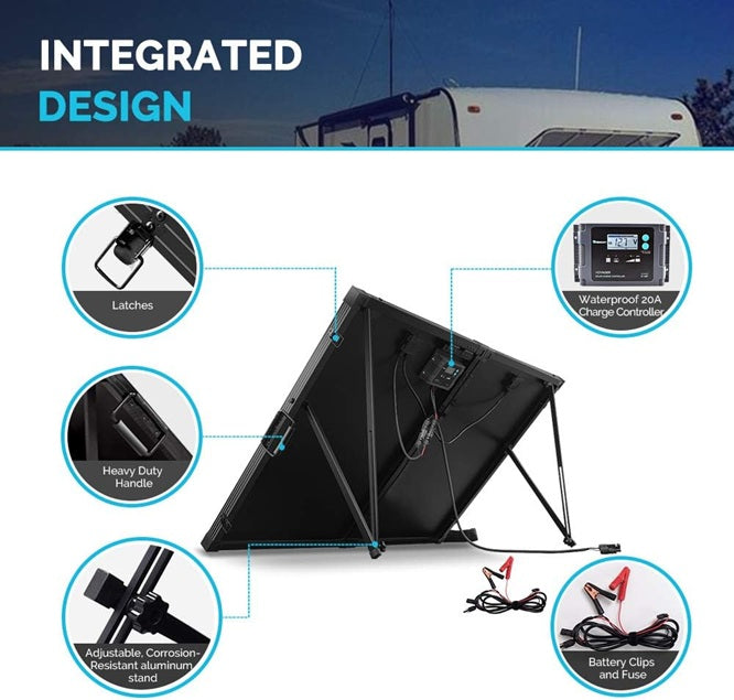 200 WATT 12 VOLT MONOCRYSTALLINE FOLDABLE SOLAR SUITCASE - Forge and Bearing